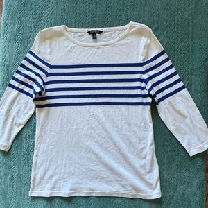 Ralph Lauren White and Blue Striped 3/4 Sleeve Tee